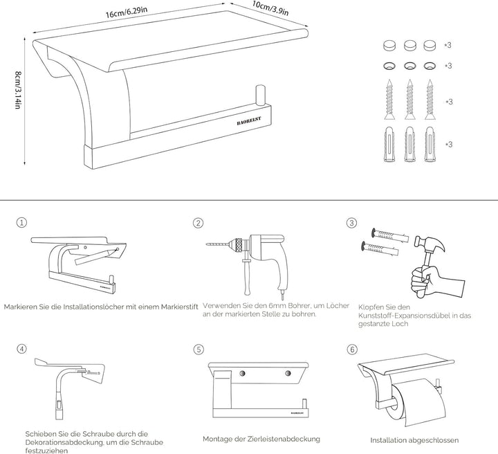 Toilettenpapierhalter mit Ablage,304 Edelstahl klopapierhalter,Wandmontage toilettenpapierhalt WC Pa