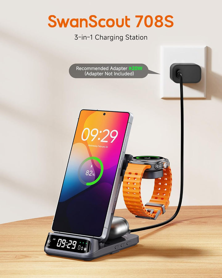 SwanScout Induktive Ladestation, Wireless Charger für Samsung Galaxy S25 Ultra/S25+/S25/Z Fold/Z Fli