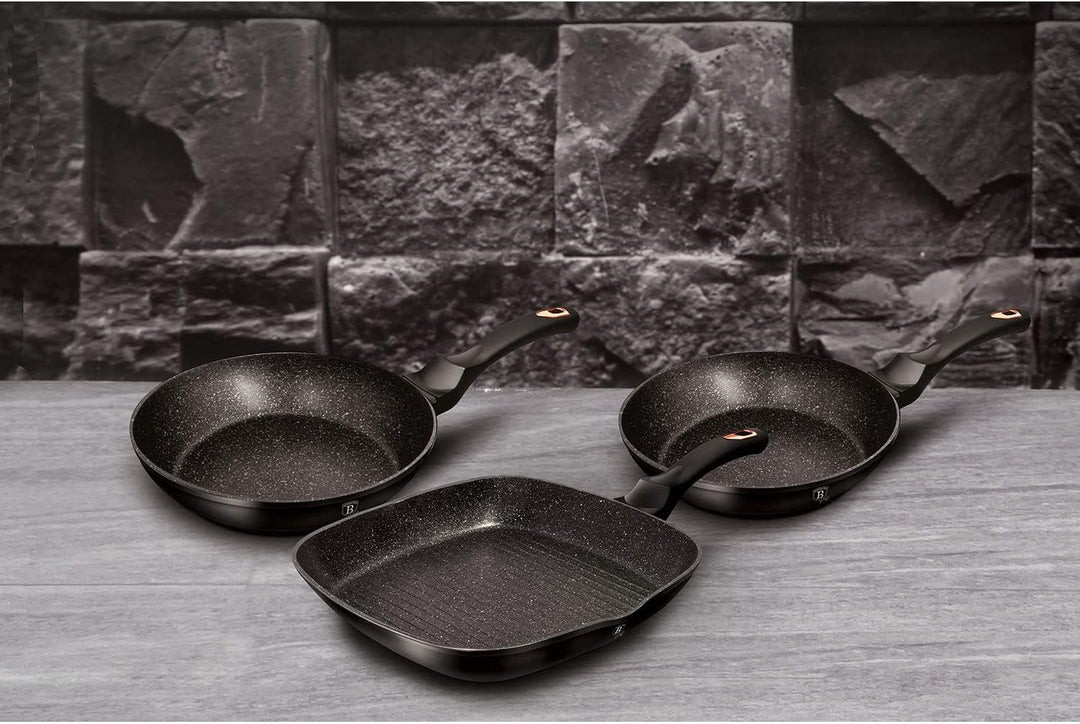 Berlinger Haus Black Rose Set of 2 Frying Pans and Grill Induction 20-24-28 cm, Forged Aluminium, Ec