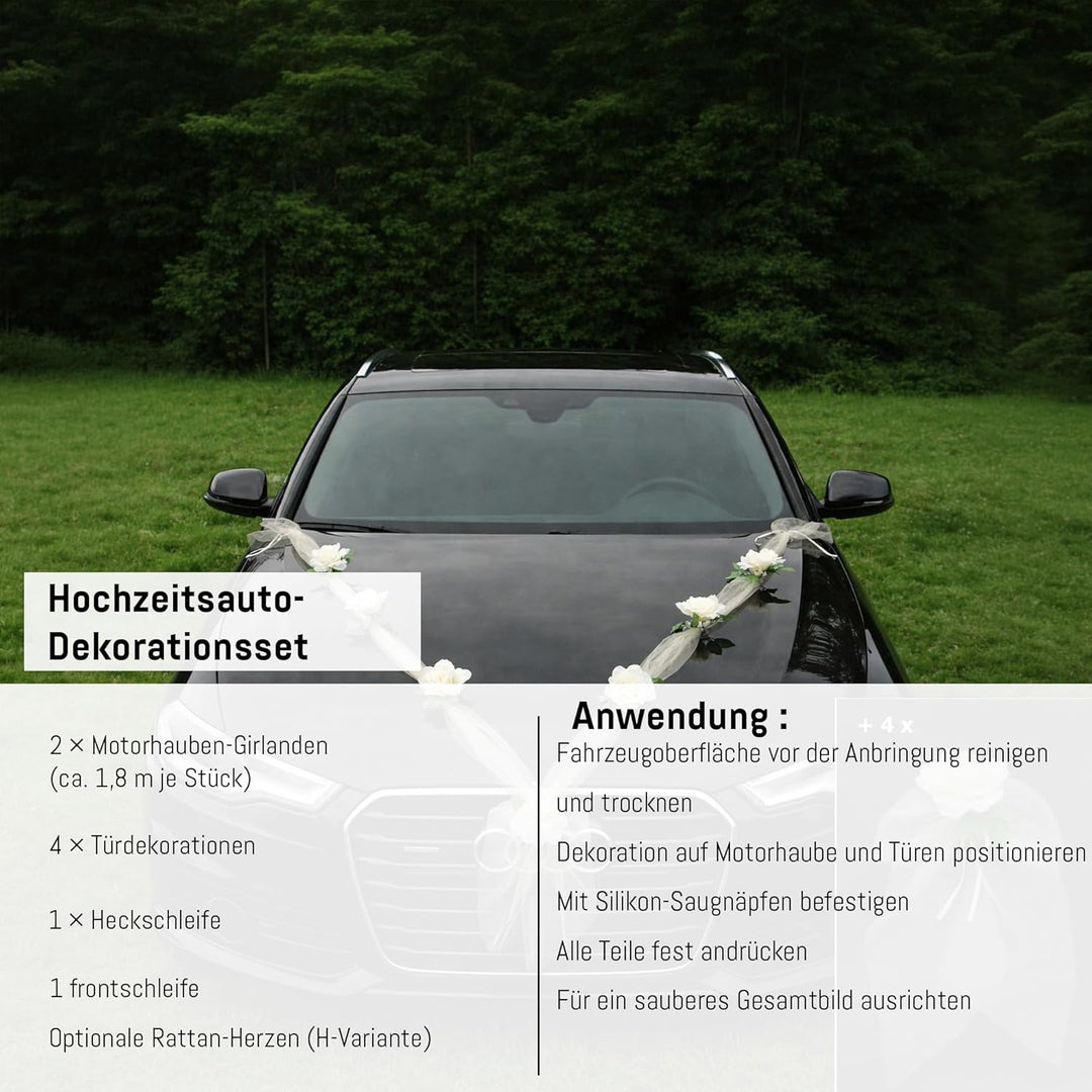 Organza M + Schleife Auto Schmuck Braut Paar Rose Deko Dekoration Autoschmuck Hochzeit Car Auto Wedd
