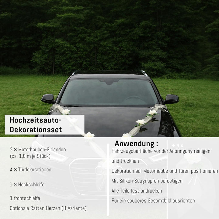 Organza M + Schleife Auto Schmuck Braut Paar Rose Deko Dekoration Autoschmuck Hochzeit Car Auto Wedd