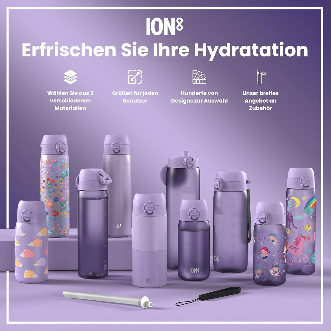 ION8 Trinkflasche 500 ml Auslaufsicher Einhandöffnung Sichere Verriegelung Spülmaschinenfest BPA-fre