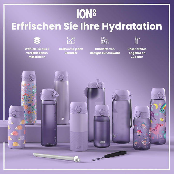 ION8 Trinkflasche 500 ml Auslaufsicher Einhandöffnung Sichere Verriegelung Spülmaschinenfest BPA-fre