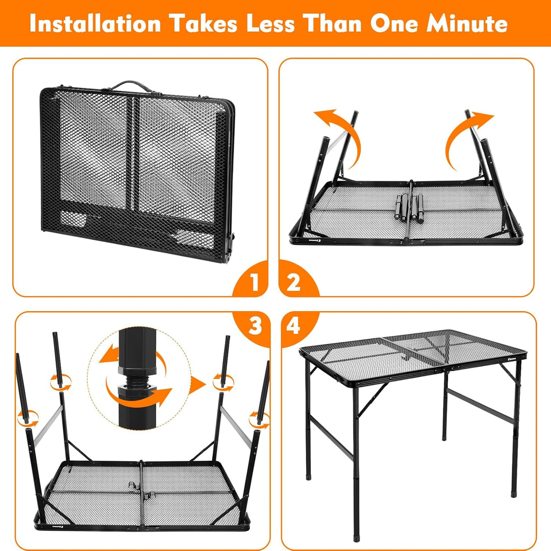 E EASTSTORM Campingtisch Klappbar 90×60cm，Gartentisch，Grilltisch mit Metallgitterplatte，Leicht und T