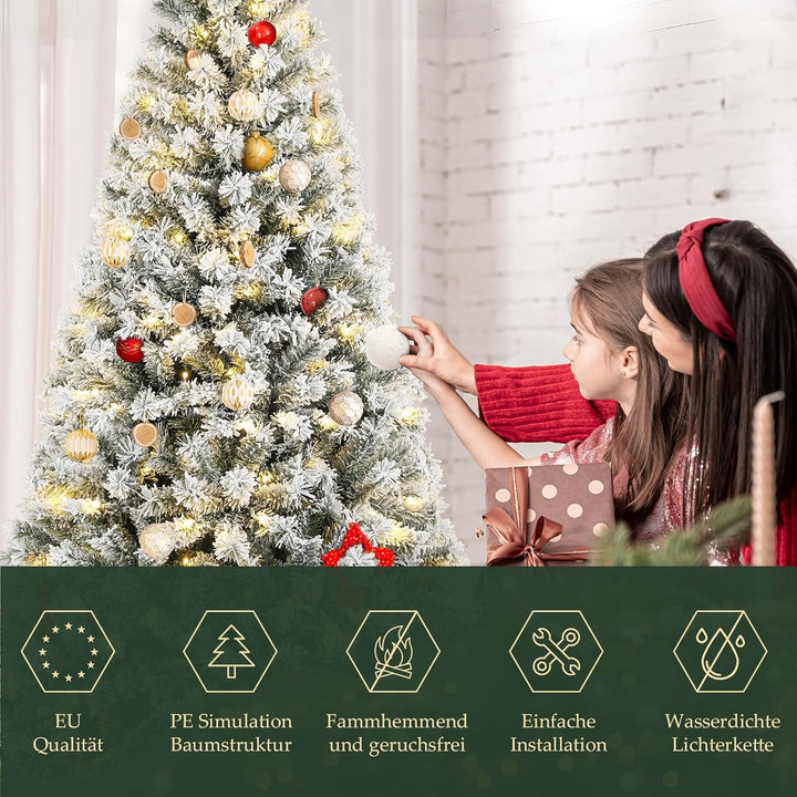 SALCAR 180 cm Künstlicher Weihnachtsbaum mit Schnee und Beleuchtung, Tannenbaum mit 828 Spitzen und