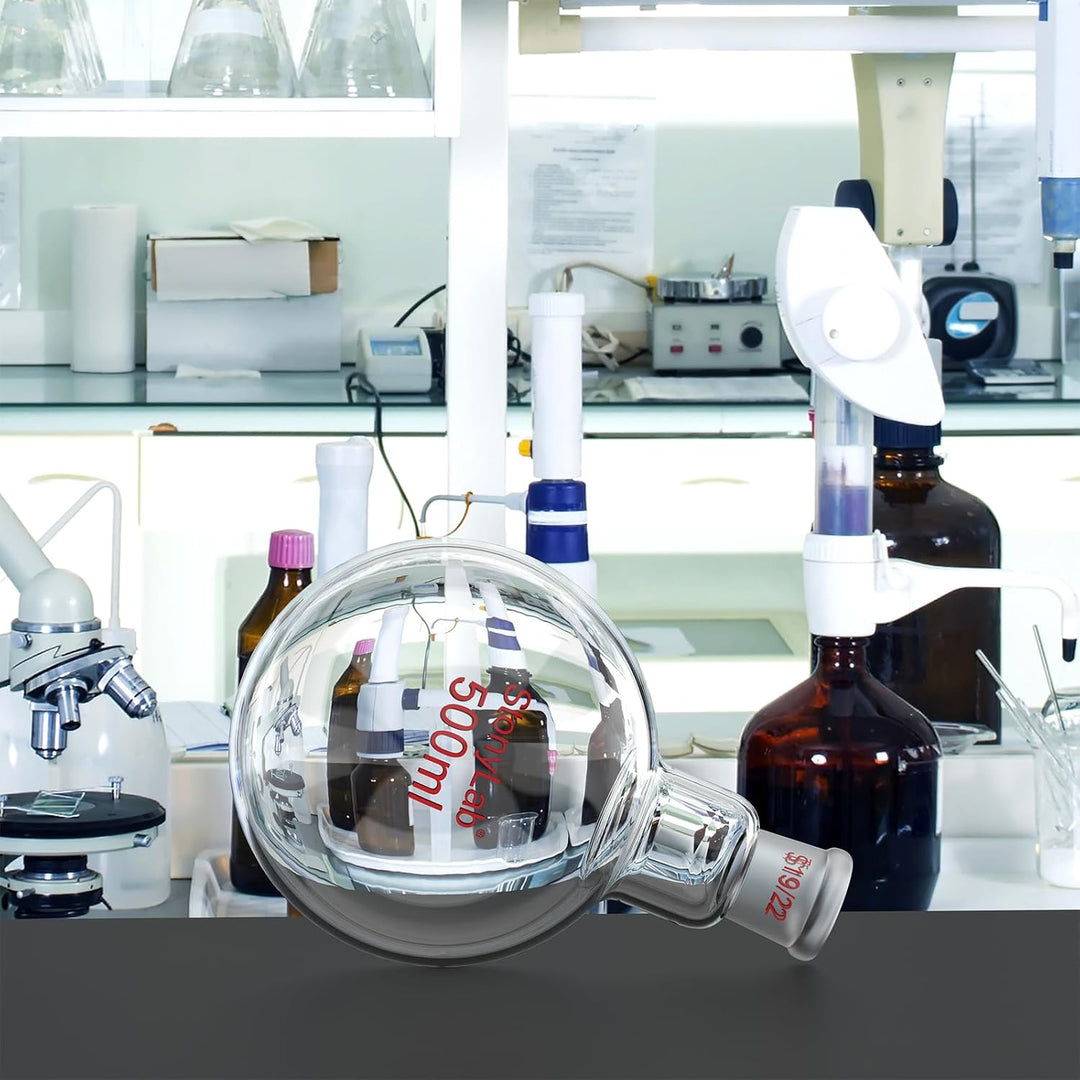 StonyLab 500ml Borosilikat Glas Einhalsrundkolben, Glas Einhals Rundkolben RBF mit 19/22 Standard Ta