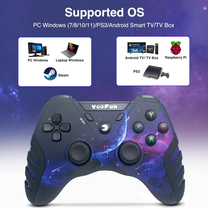 VooFun PC Controller Wireless, Gamepad für PC PS3 Controller mit Dual-Vibration, 2.4g Wireless Gamin