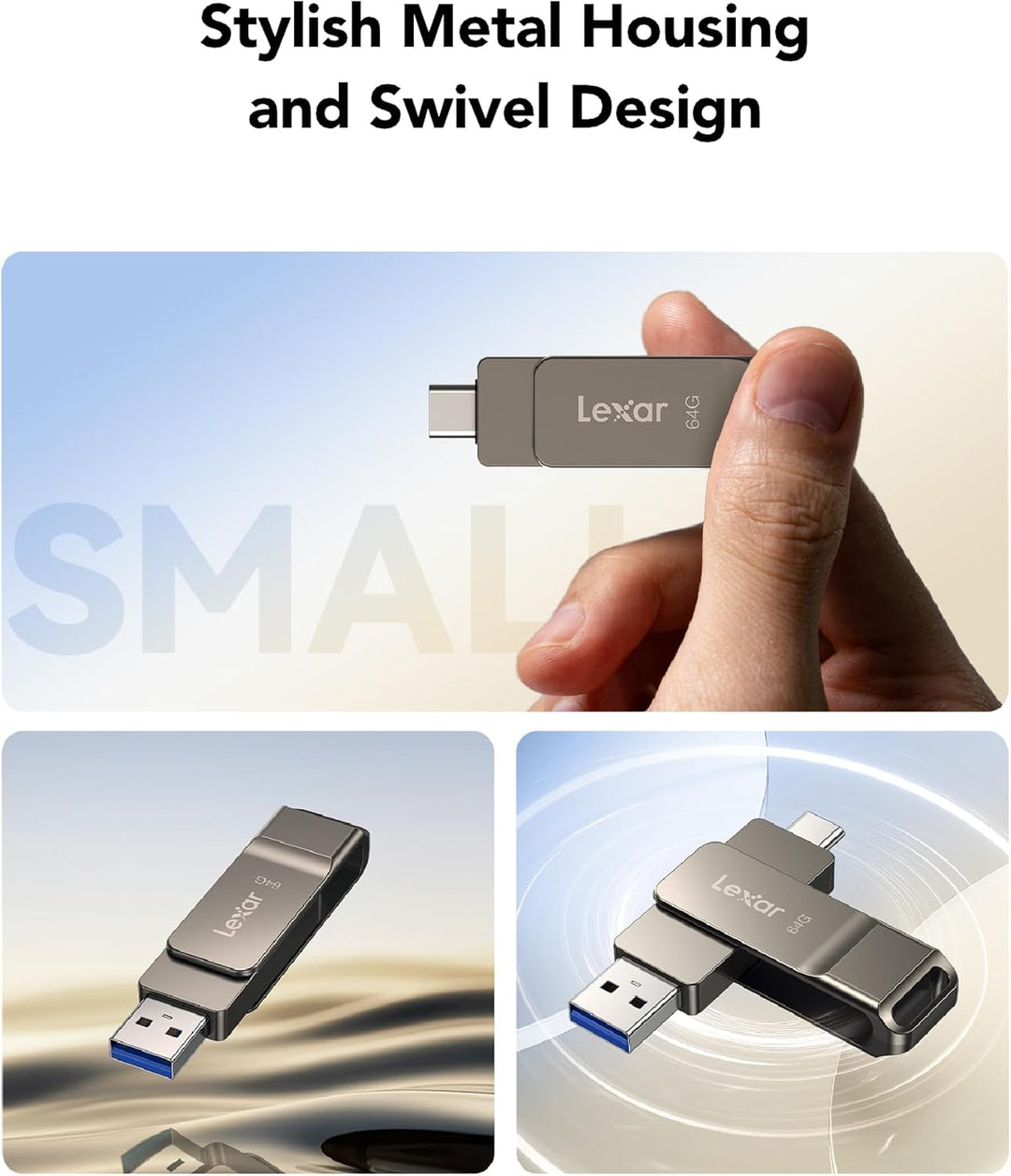 Lexar D40E 64 GB Dual USB 3.2 Gen 1 Type-C Jump Drive, USB-C Flash Drive, Metallgehäuse, Schwenkbare