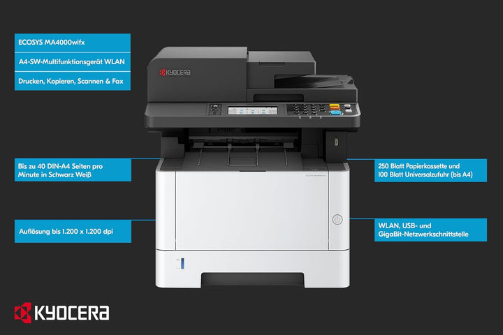Kyocera Ecosys MA4000wifx Laserdrucker Multifunktionsgerät mit WLAN. Gigabit LAN, WLAN Drucker Multi