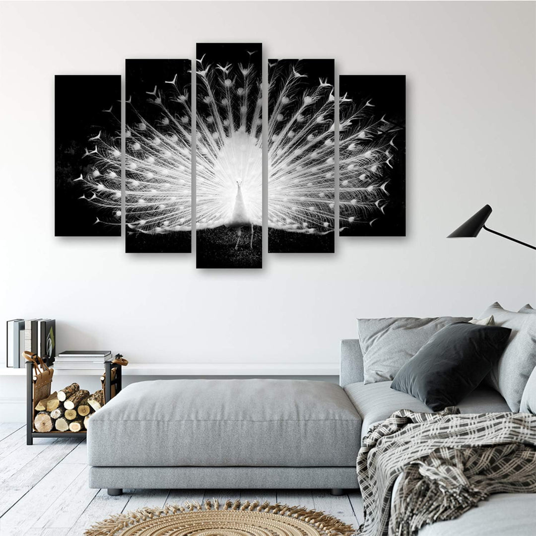 Feeby Bilder 5 Teile XXL Natur Vogel Pfau Typ A 250x120 cm Wohnzimmer Schlafzimmer Büro Flur Küche W