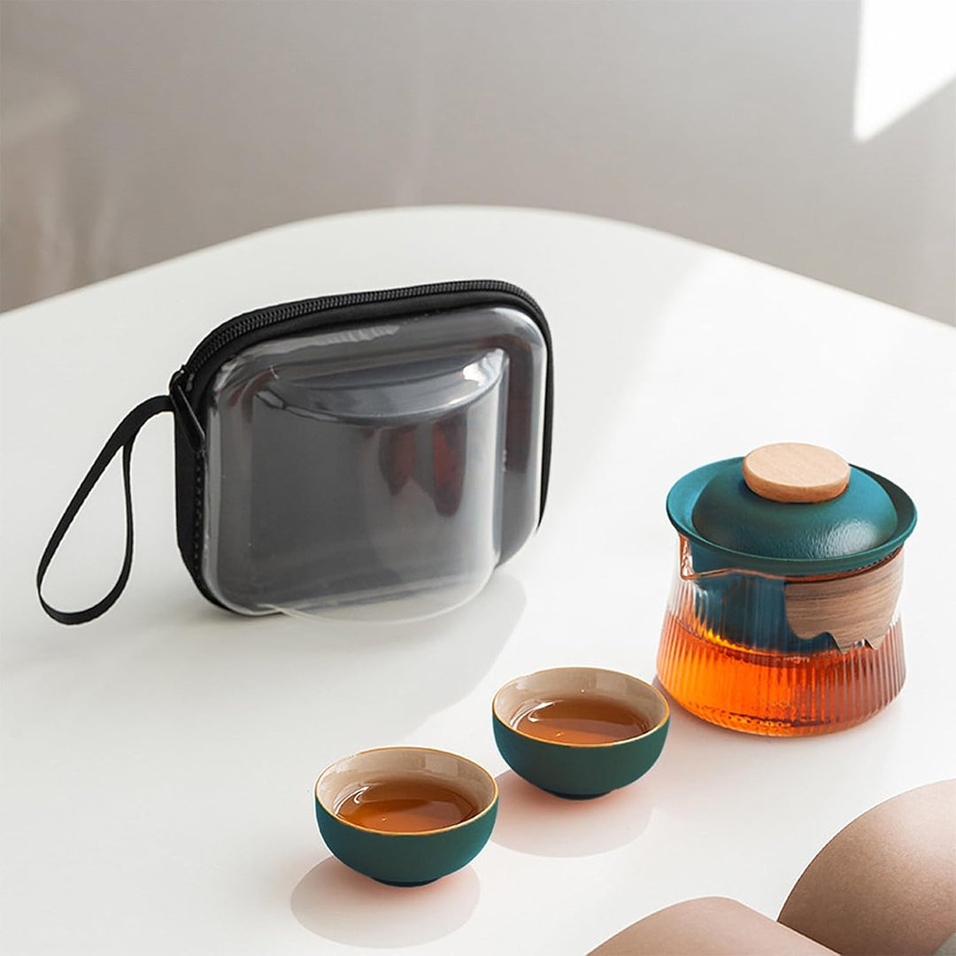 fanquare Tragbares Reiseteeservice Grün Porzellan Chinesisch Kung Fu Glas Teekanne mit Infusor Mini