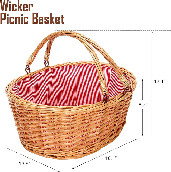 Picknickkorb aus Weidengeflecht mit doppelten, klappbaren Griffen, leerer Korb, günstige Ostereier,
