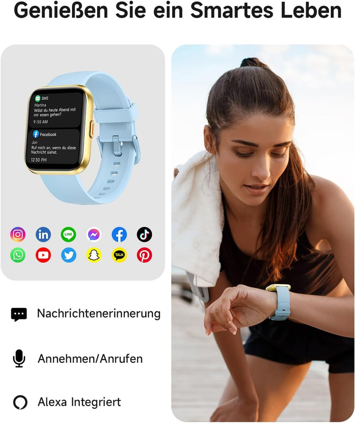 Smartwatch Herren Damen mit Telefonfunktion Alexa, 1,85" HD AMOLED-Display Smart Watch, 110+ Sportmo