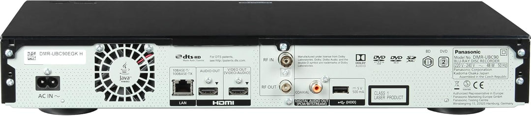 Panasonic DMR-UBC90EGK Ultra HD Blu-ray Recorder (2TB HDD, 4K Blu-ray Disc, UHD TV Kabelempfang, 3 x