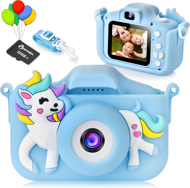 ARNSSIEN Kinderkamera, Digitalkamera Kinder mit HD IPS Bildschirm, 10 Denkspiele & Vollständiger Obj