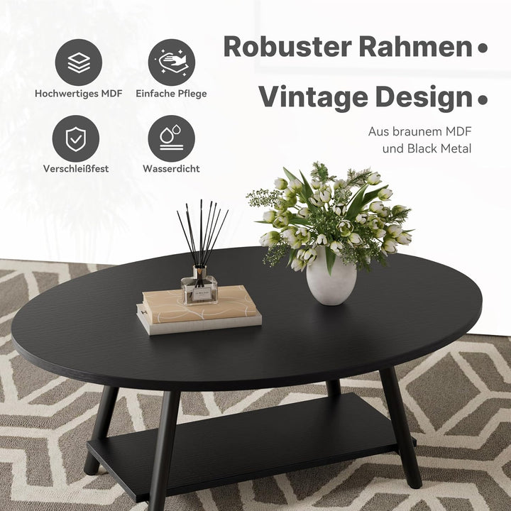 Hawthyhome Runde Beistelltisch 2-Tier Couchtisch Tisch mit Stauraum Moderner Massivholztisch Metallr