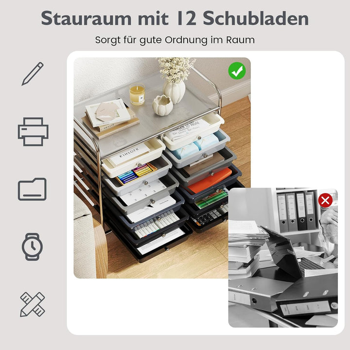 COSTWAY Rollwagen mit 12 stapelbaren Schubladen, Schubladenwagen Rollcontainer mit Metallgestell & A