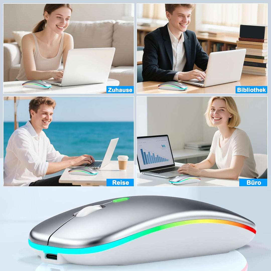 Kabellose Maus mit Jiggler-Modus – Bluetooth 5.2 & 2.4G Funk, für Laptop, PC, iOS, Android, iPad & W
