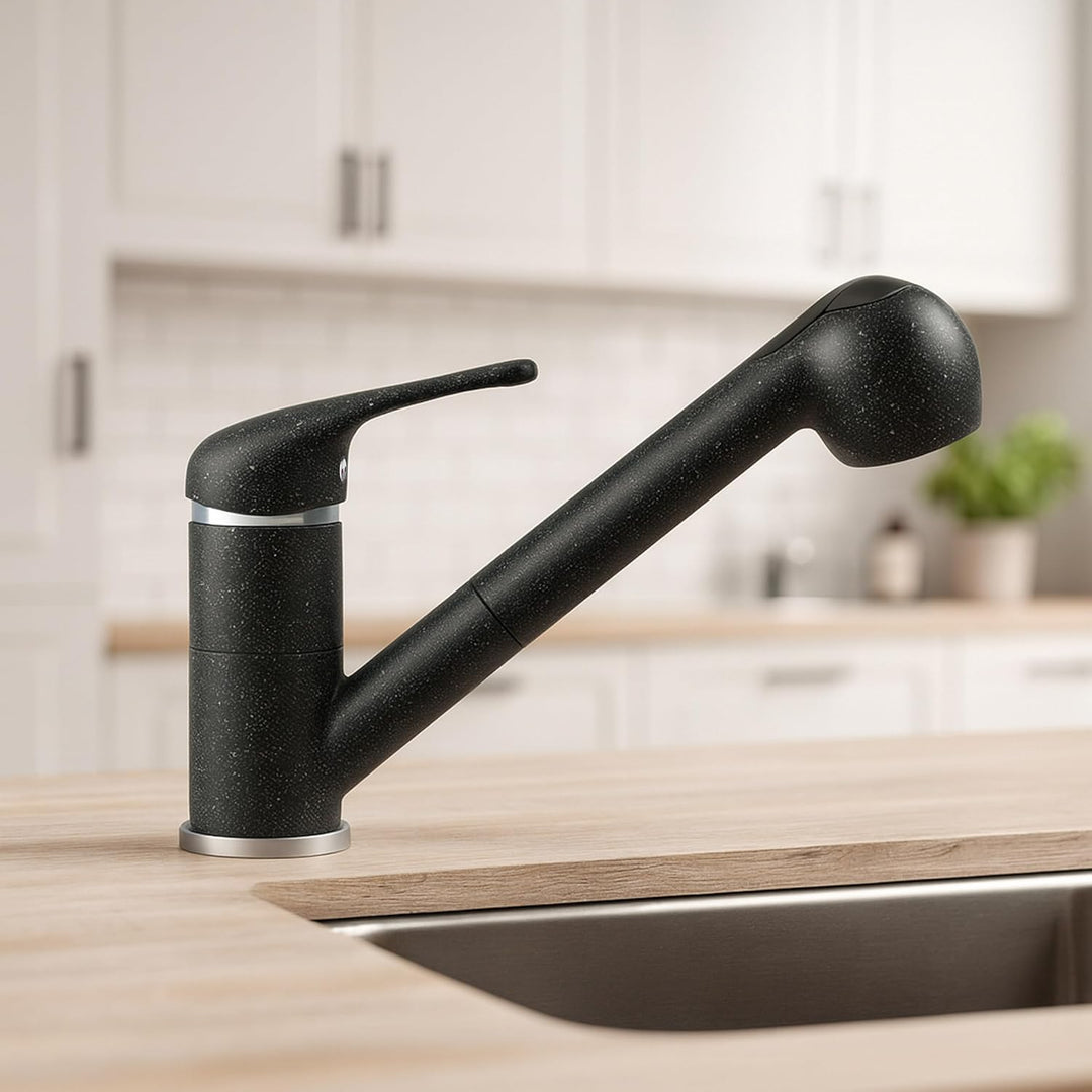 ausziehbare Schwarze Granit Küchenarmatur Spültischarmatur Küchen Wasserhahn mit ausziehbarer Brause