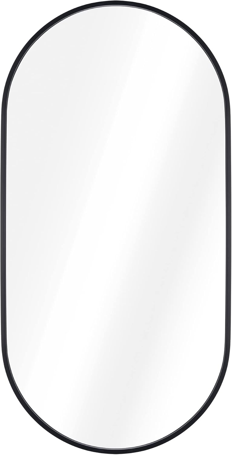 Navaris Ovaler Wandspiegel – 74,9 x 38,1 cm – Schiefer, rostfreier Aluminiumrahmen – Spiegel für Bad