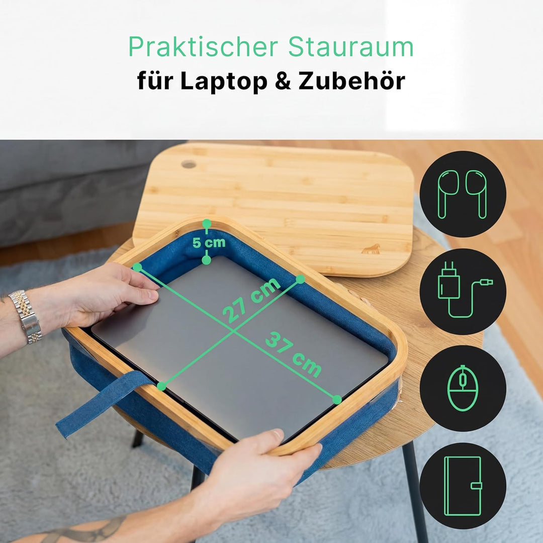 MY FAT GORILLA Laptopkissen Bambus mit Aufbewahrungsfach und Kabelloch, Laptop Unterlage für bis zu