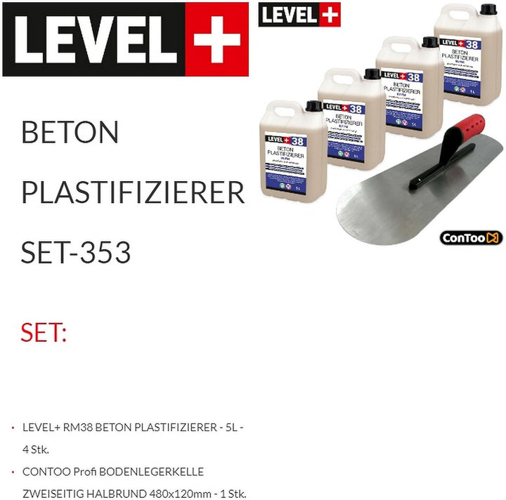 Set Beton-Zusatzmittel 20L Profi + BODENLEGERKELLE Beton Plastifizierer Fliessmittel SET353