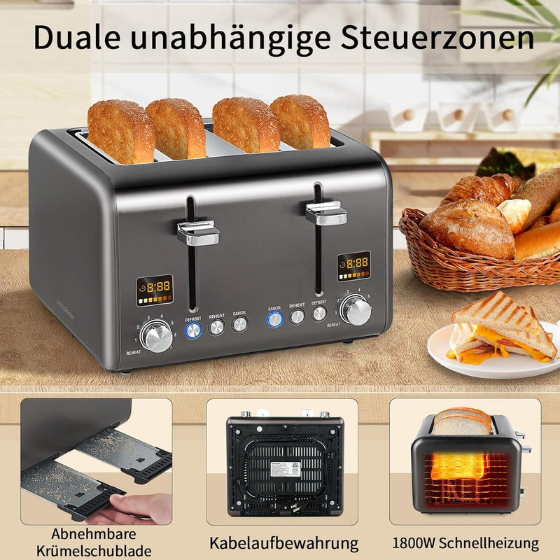 SEEDEEM 4 Slice Toaster, Stainless Steel Bread Toaster with Colorful LCD Display, 7 Bread Shade Sett