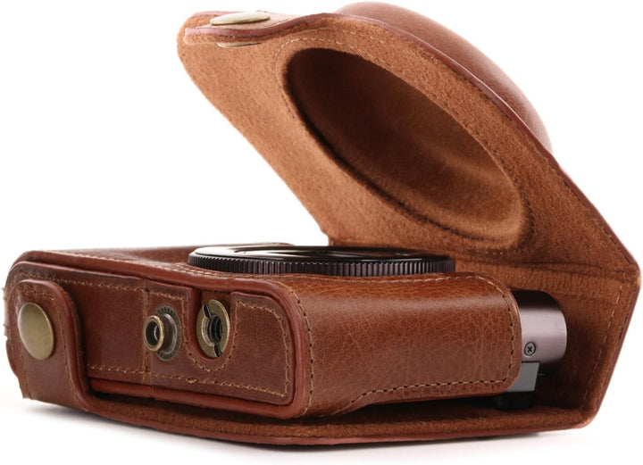 MegaGear Leica C Typ 112 Ever Ready Echtleder Kamera-Case mit Trageriemen und Batteriezugang Braun M
