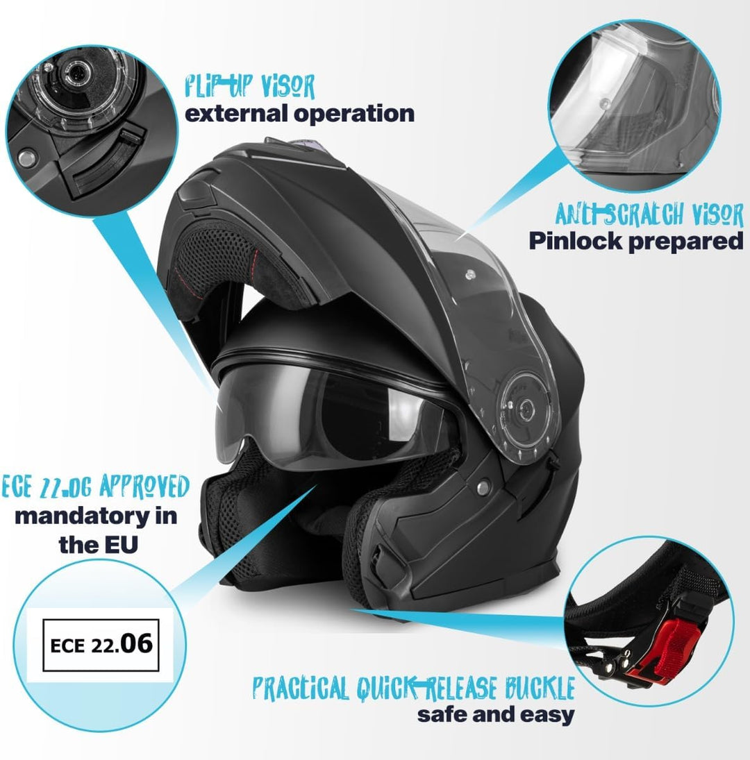 VINZ Santos Klapphelm mit Sonnenblende | ECE 22.06 & PINLOCK vorbereitet | Motorrad Helm Integralhel