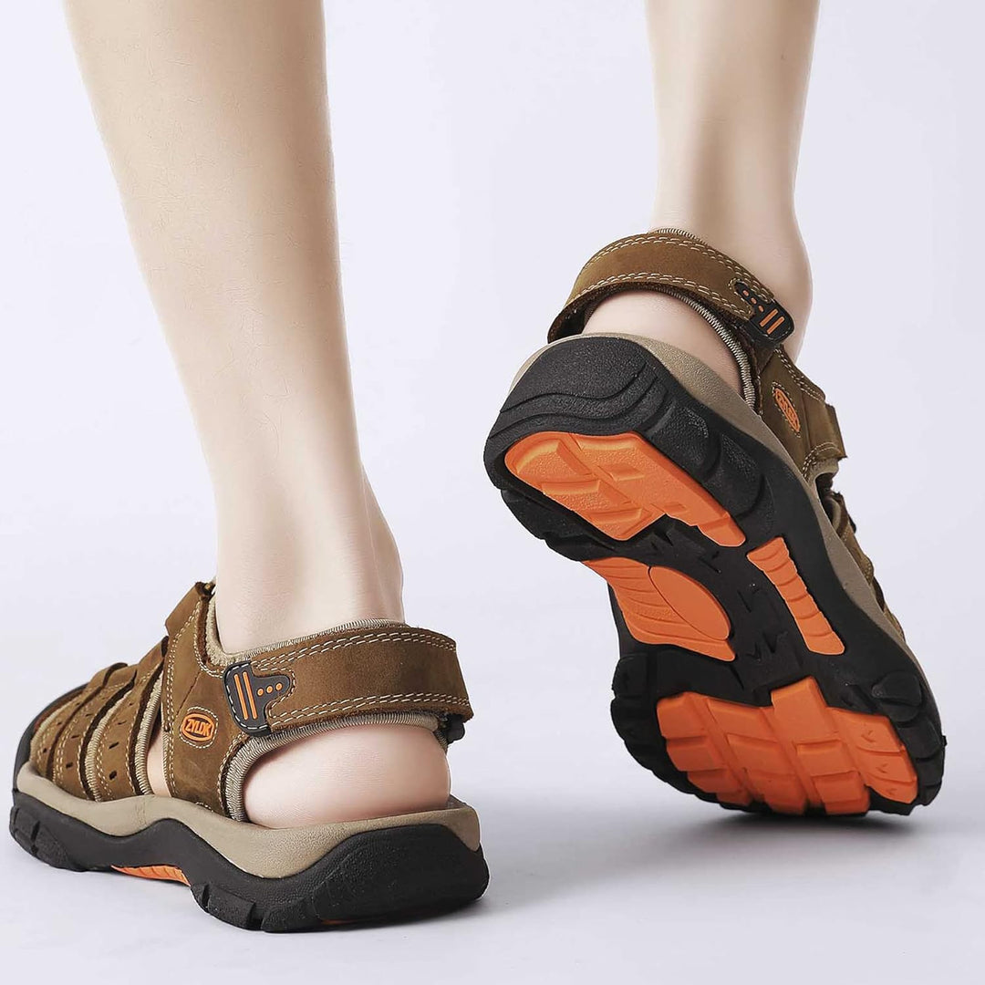 ZYLDK Herren Leder Sandalen Sport Outdoor Trekkingsandalen Atmungsaktive Leichte Wandersandalen Männ