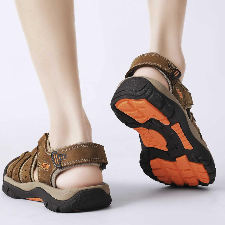 ZYLDK Herren Leder Sandalen Sport Outdoor Trekkingsandalen Atmungsaktive Leichte Wandersandalen Männ