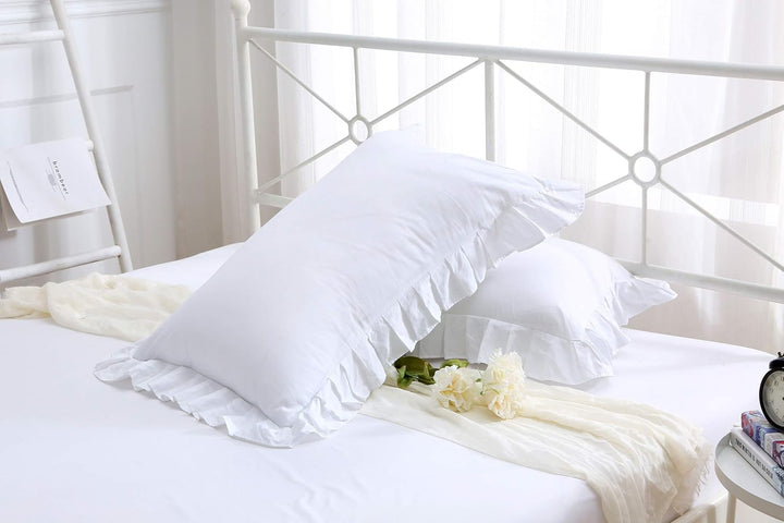 Meaning4 Rüschen-Kissenbezüge, Baumwolle, 3 Grössen, 4 Farben queen size schneeweiss, queen size Sch