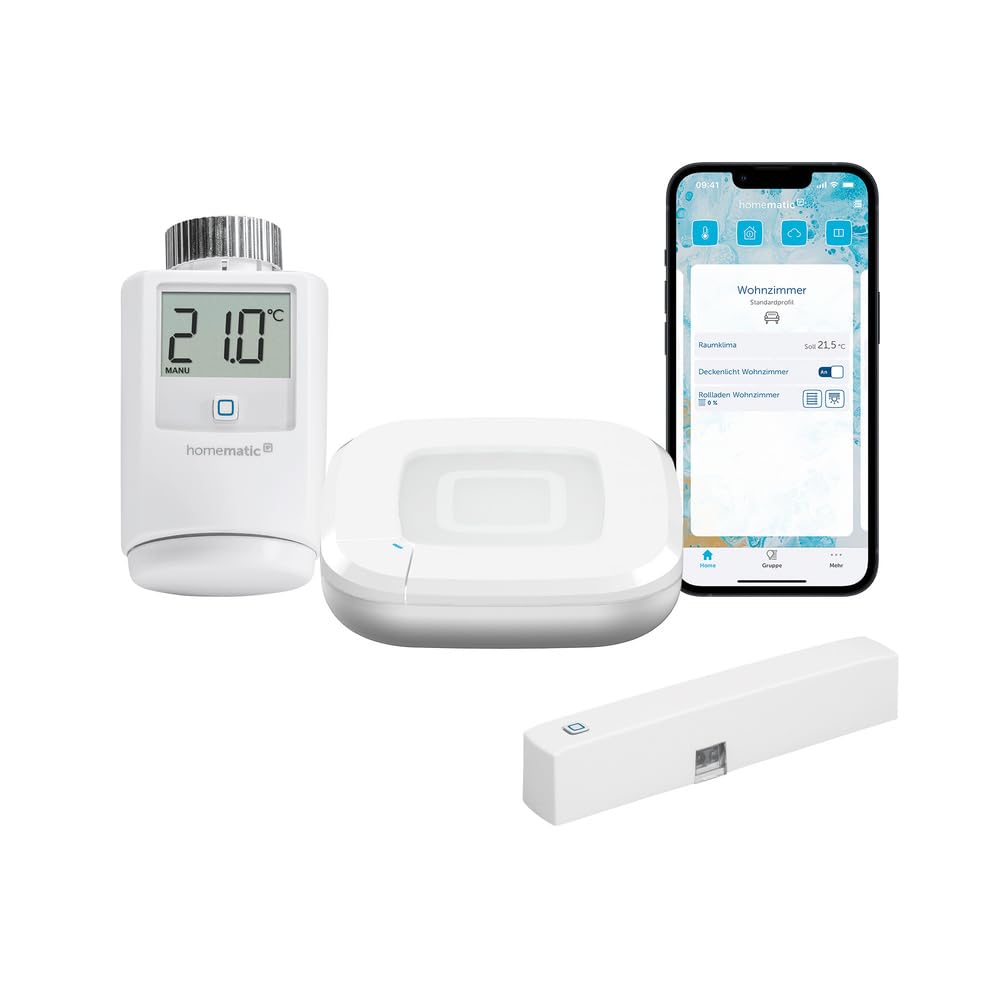 Homematic IP Smart Home Set Raumklima mit Access Point 2, Heizkörperthermostat und Fenster- und Türk