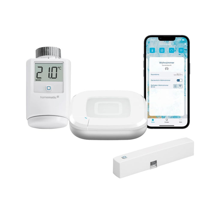 Homematic IP Smart Home Set Raumklima mit Access Point 2, Heizkörperthermostat und Fenster- und Türk