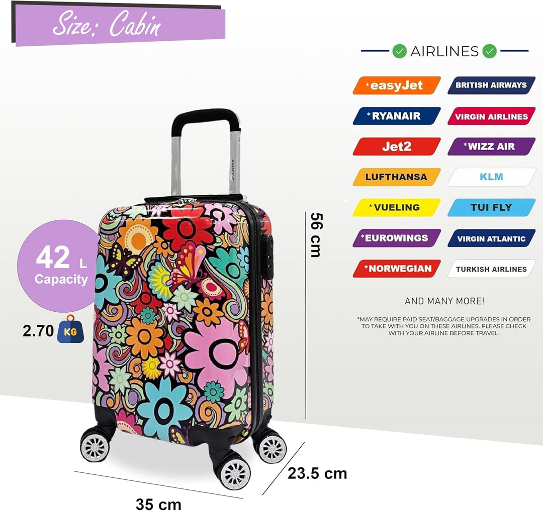 Infinity Leather Hartschalen-Koffer 4 Rädern Set Blume Drucken Gepäck Leichtgewicht Kabine Reisetasc
