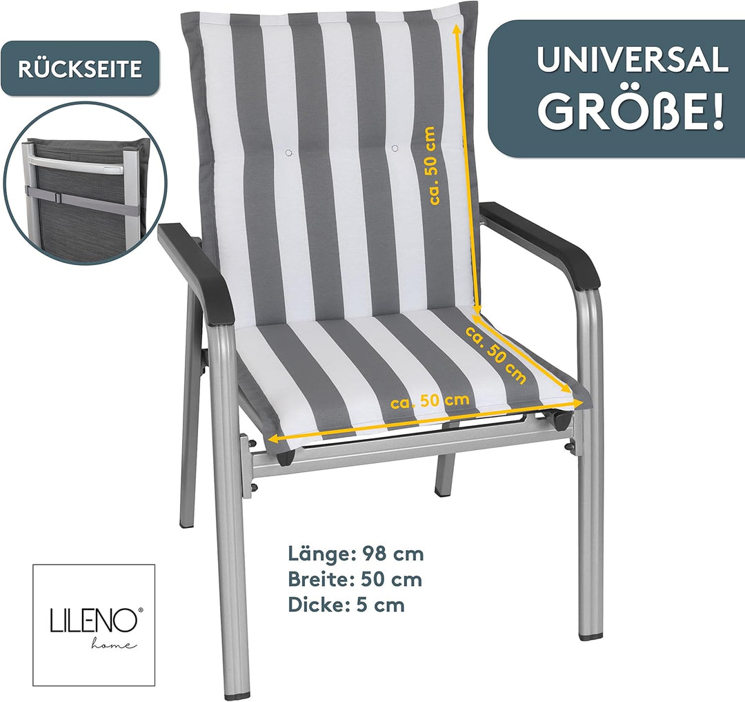 LILENO HOME Gartenstuhl Auflagen als [2er Set - Niedriglehner] in Blockstreifen Grau - Bequeme Liege