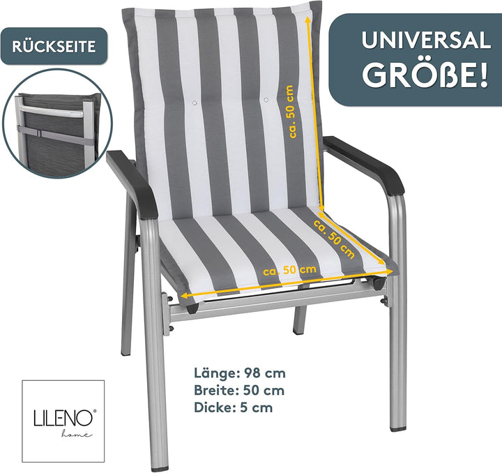 LILENO HOME Gartenstuhl Auflagen als [2er Set - Niedriglehner] in Blockstreifen Grau - Bequeme Liege