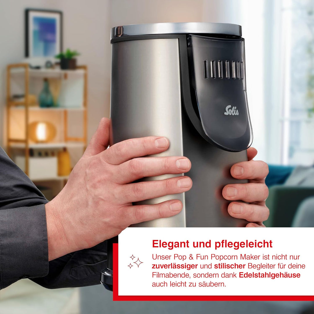 Solis Pop & Fun Popcornmaschine – schnelle & geräuscharme Zubereitung, Edelstahl, 2-in-1 Butterschme