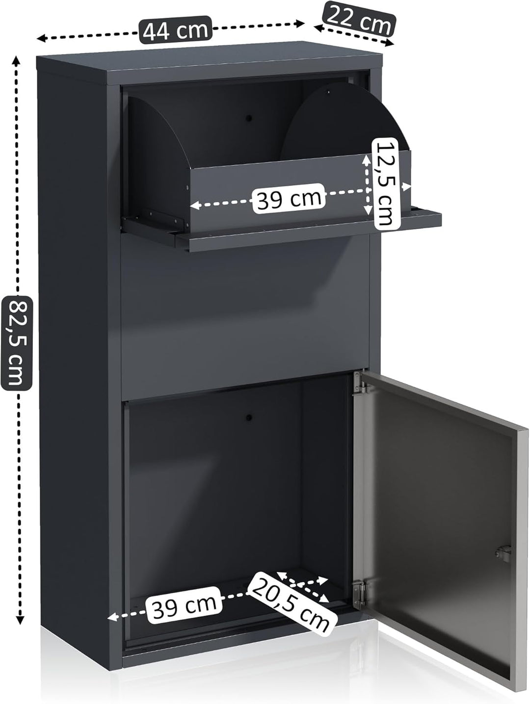 Zelsius Briefkasten mit Paketfach | Edelstahl, Anthrazit RAL 7016 | pulverbeschichteter Stahl | inte