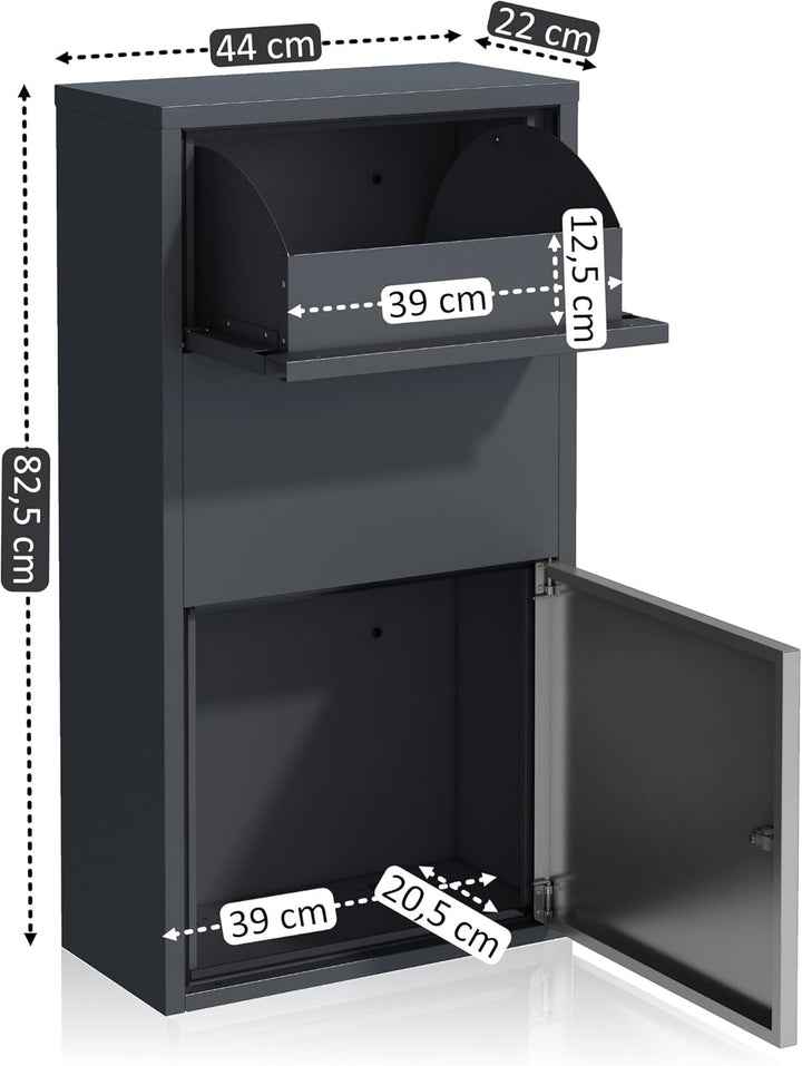 Zelsius Briefkasten mit Paketfach | Edelstahl, Anthrazit RAL 7016 | pulverbeschichteter Stahl | inte