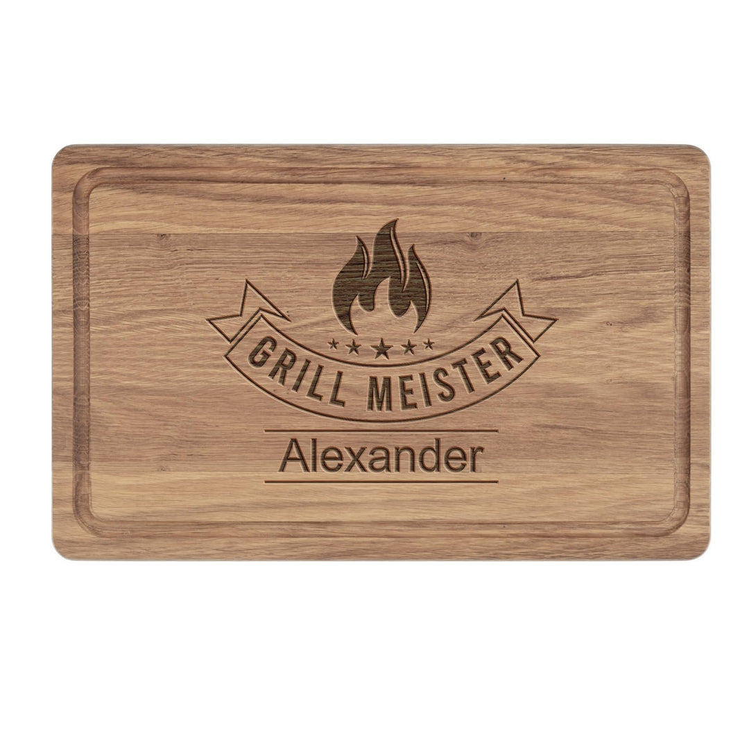 Geburtstagsgeschenk Männer mit Name | 40x25x2cm XL Schneidebrett Holz personalisiert | GRILLMEISTER