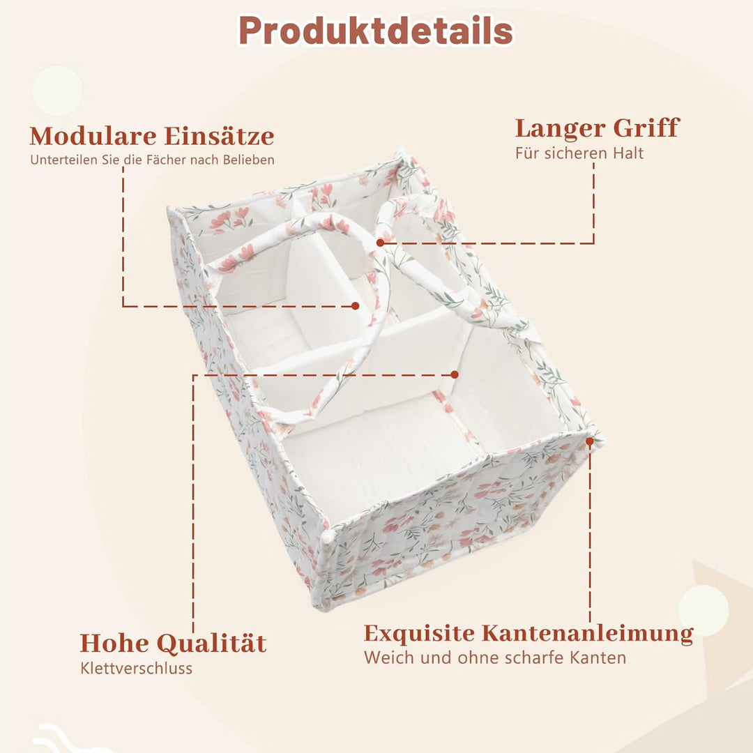 Wickeltasche Organizer, Grosse Baby Windel Caddy mit Griff & Herausnehmbarer Trennwand, Wickelkorb O