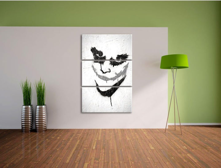 Pixxprint Böser Clown Grinst als Leinwandbild | Grösse: 3 Teilig (120x80) | Wandbild| Kunstdruck | f