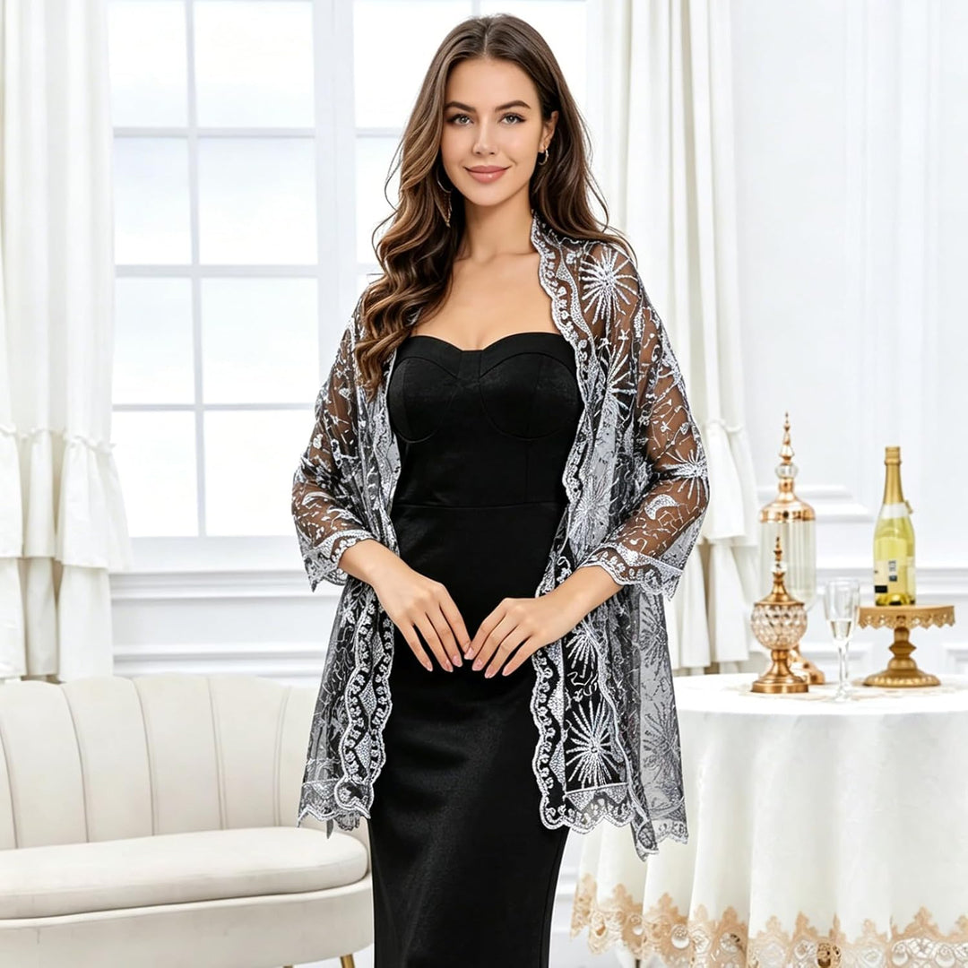 Cape Stola Damen mit Sternen und Mond Festlicher Umhang Bolero für Abendkleider, Hochzeiten,Weihnach