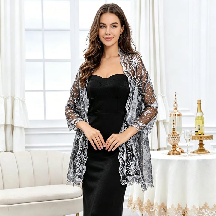 Cape Stola Damen mit Sternen und Mond Festlicher Umhang Bolero für Abendkleider, Hochzeiten,Weihnach