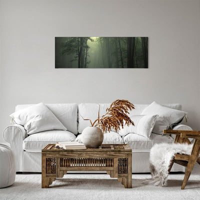 Panorama Bilder auf Leinwand Wald Nebel Baum Leinwandbild mit Rahmen 90x30cm Wandbilder Dekoration W