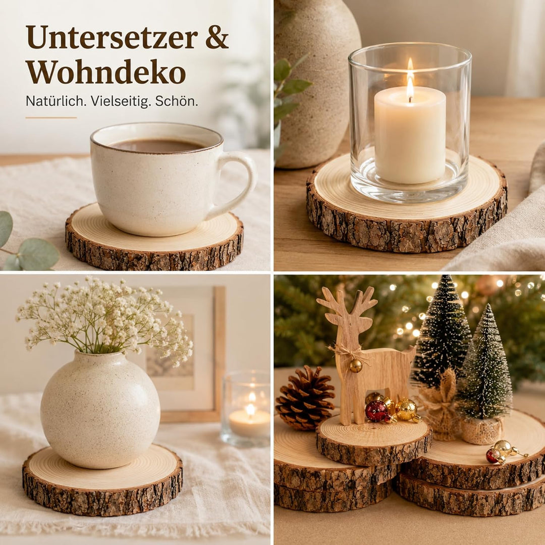 Holzscheiben 12er Set 18-20 cm Runde Baumscheiben ohne Loch – Unbehandelte Holz Log Scheiben aus Kie