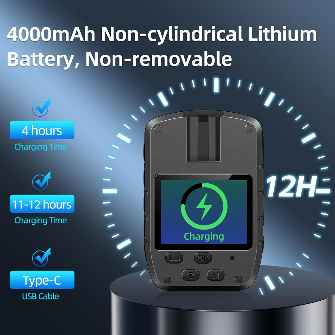 CAMMHD C8-128GB 1296P Body Cam 12 Stunden Tragbare Audio und Video Bodycam 170° Weitwinkel Polizei K