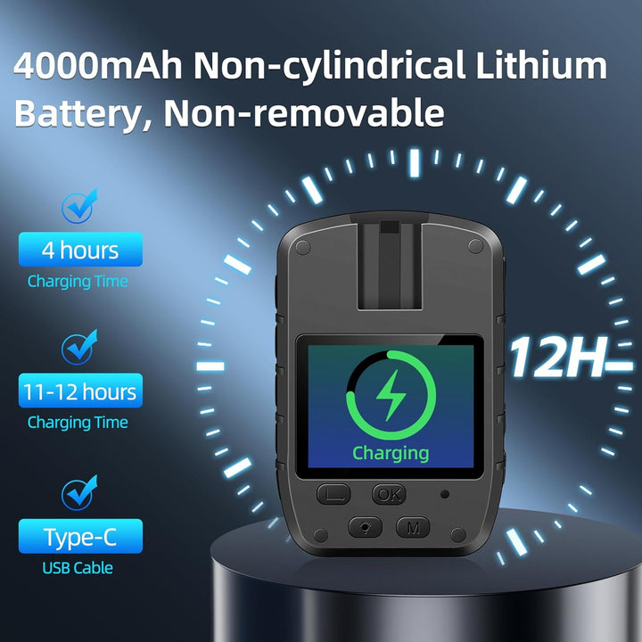 CAMMHD C8-32GB 1296P Body Cam 4000mAh Akku 16 Stunden Tragbare Audio und Video Bodycam 170° Weitwink