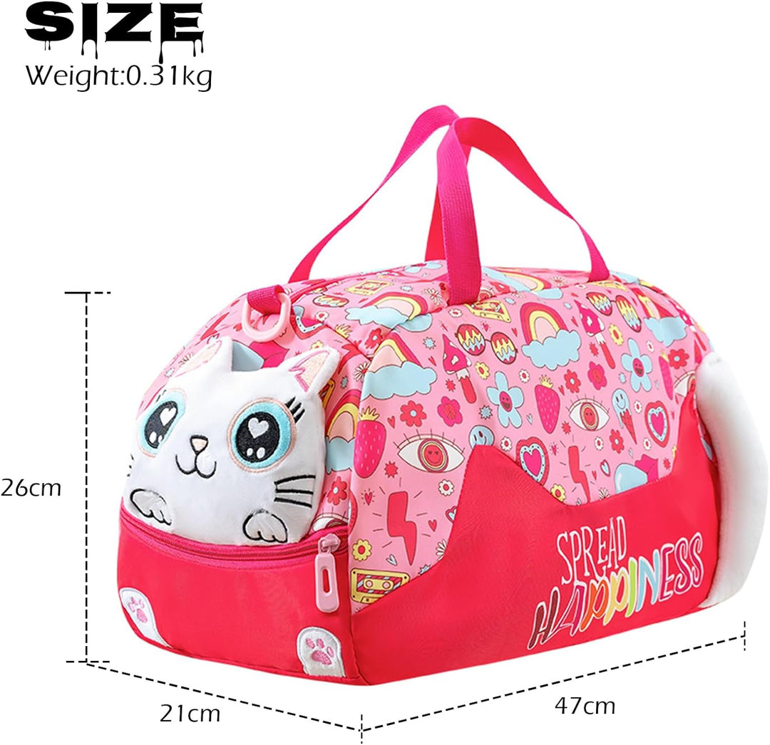 Sporttasche Kinder Schwimmtasche Mädchen Süsse Katze Badetasche Wasserdicht Weekender Reisetasche Üb